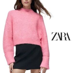 ZARA Purl Knit Soft Oversized Wool/Alpaca Blend Sweater - Pink - Size Large